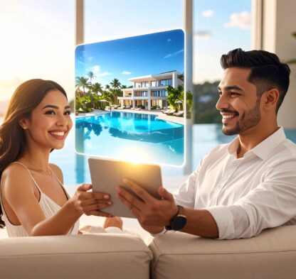 Firefly_A realistic cinematic image of a couple relaxing in a luxury resort lounge. They are 401909