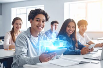 Firefly_A realistic cinematic image of students sitting in a bright modern classroom. They ar 34635